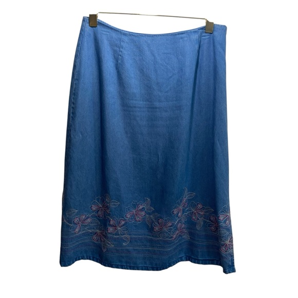Pendleton Dresses & Skirts - Pendleton Chambray Maxi Skirt Womens 12 Blue Embroidered Floral Cottagecore Boho